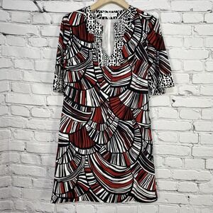 Trina Turk Women's Shift Dress Size 6 Split Neck Abstract Lined 2114533 No Belt